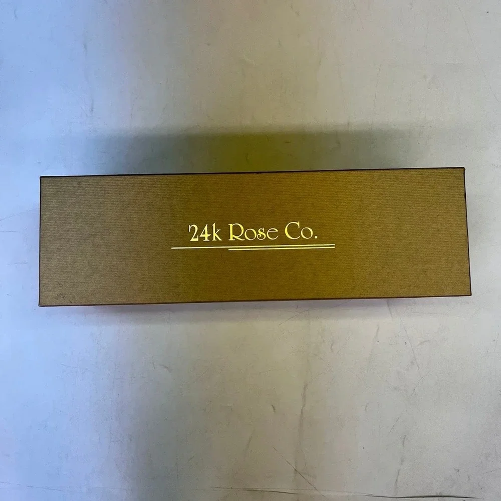 24k Rose Co Pink Real Rose Preserved in Lacquer Trimmed in 24K Gold with Box COA